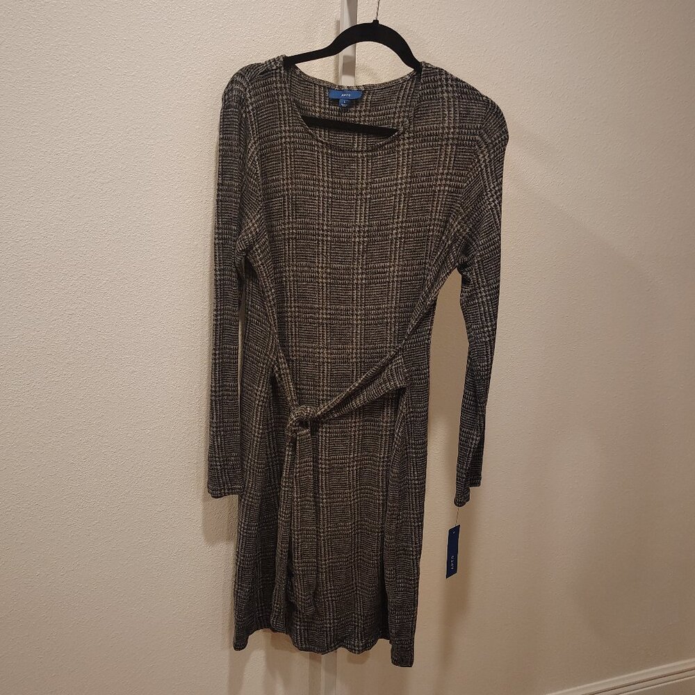 Apt. 9 Women's Plaid Shift Dress Size Large NWT Gray Black Long Sleeve